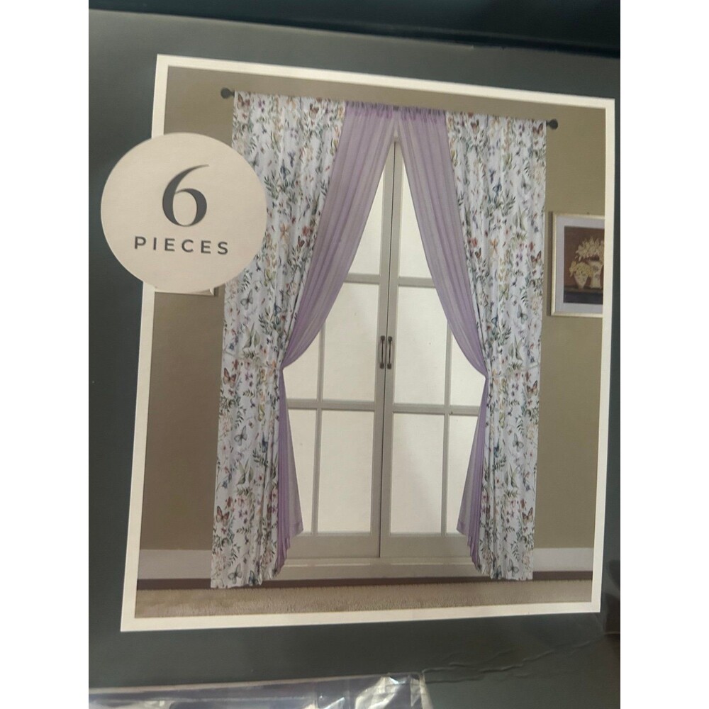 New Purple 6 pieces Sheer Curtains 37x 84